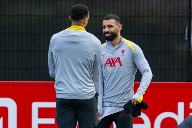 Football - UEFA Champions League - League Phase - PSV Eindhoven v Liverpool FC - MD-1 LIVERPOOL, ENGLAND - Tuesday, January 28, 2025: Liverpool s Mohamed Salah during a training session at the AXA Training Centre ahead of the UEFA Champions League match between PSV Eindhoven and Liverpool FC. (Photo by Jon Super Propaganda) LIVERPOOL AXA Training Centre MERSEYSIDE ENGLAND  Copyright: xDavidxRawcliffex P2025-01-28-PSV_Liverpool_MD-1-3