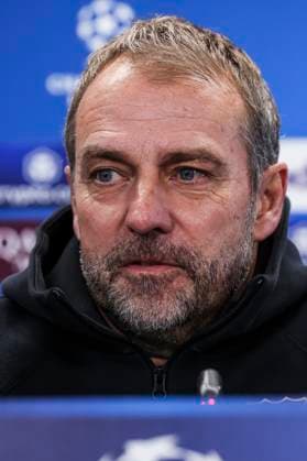 January 28, 2025, Sant Joan Despi, Barcelona, SPAIN: Hansi Flick, head coach of FC Barcelona, Barca attends his press conference, PK, Pressekonferenz during the training day of FC Barcelona ahead the UEFA Champions League, football match against Atalanta BC at Ciudad Esportiva Joan Gamper on January 28, 2025 in Sant Joan Despi, Barcelona, Spain. Sant Joan Despi SPAIN - ZUMAa181 20250128_zaa_a181_075 Copyright: xJavierxBorregox
