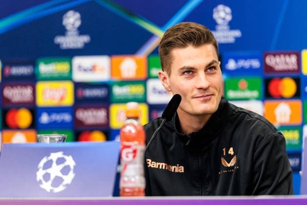 UEFA Champions League: Pressekonferenz Bayer 04 Leverkusen, 28.01.2025 Patrick Schick (Bayer 04 Leverkusen, 14) lächelt, schmunzelt während der Pressekonferenz UEFA Champions League: Pressekonferenz Bayer 04 Leverkusen vor dem Spiel gegen Sparta Prag; BayArena, Leverkusen am 28.01.2025 Copyright: xBEAUTIFULxSPORTS Wunderlx