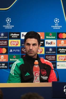 Mikel Arteta the Arsenal manager at the press conference, PK, Pressekonferenz Arsenal Press Conference, Estadi Montilivi, Girona, Spain - 28 01 2025  Copyright: xMartinxSerasxLima Shutterstockx 15122834e