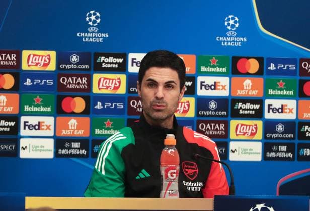 Mikel Arteta the Arsenal manager at the press conference, PK, Pressekonferenz Arsenal Press Conference, Estadi Montilivi, Girona, Spain - 28 01 2025  Copyright: xMartinxSerasxLima Shutterstockx 15122834d