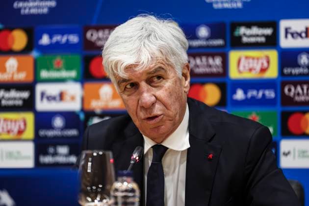 January 28, 2025, Barcelona, Barcelona, SPAIN: Gian Piero Gasperini, head coach attends his press conference, PK, Pressekonferenz during the training day of Atalanta BC ahead the UEFA Champions League, football match against Atalanta BC at Estadi Olimpic Lluis Companys on January 28, 2025 in Barcelona, Spain. Barcelona SPAIN - ZUMAa181 20250128_zaa_a181_090 Copyright: xJavierxBorregox