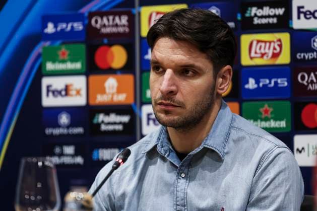 January 28, 2025, Barcelona, Barcelona, SPAIN: Berat Djimsiti attends his press conference, PK, Pressekonferenz during the training day of Atalanta BC ahead the UEFA Champions League, football match against Atalanta BC at Estadi Olimpic Lluis Companys on January 28, 2025 in Barcelona, Spain. Barcelona SPAIN - ZUMAa181 20250128_zaa_a181_092 Copyright: xJavierxBorregox