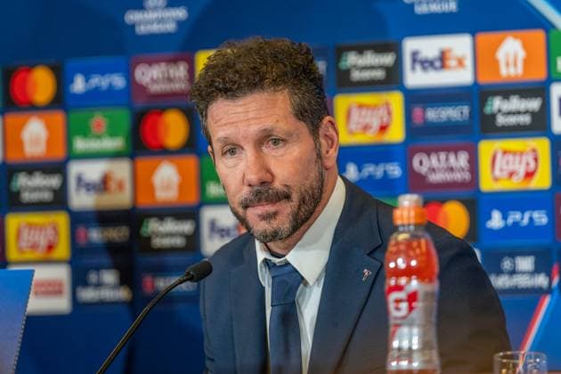SOCCER - UEFA CL, RBS vs Atletico SALZBURG,AUSTRIA,28.JAN.25 - SOCCER - UEFA Champions League, Red Bull Salzburg vs Atletico Madrid, preview, press conference, PK, Pressekonferenz Atletico. Image shows head coach Diego Simeone (Atletico).  GEPAxpictures xWolfgangxKofler
