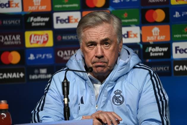 STADE BRESTOIS REAL MADRID PHOTOPQR LE TELEGRAMME NICOLAS CREACH ; ; 28 01 2025 ; Football Stade du Roudourou à Guingamp Ligue des champions 28 janvier 2025 Stade Brestois Real Madrid la conférence de presse d’avant-match de Carlo Ancelotti Photos Nicolas Créach Guingamp; 01 28 2025; Champions League before match Stade Brestois Real Madrid; press conference, PK, Pressekonferenz France  Copyright: xPHOTOPQR LExTELEGRAMME MAXPPPxNICOLASxCREACHx 20250128TGB8083 20250128TGB8083