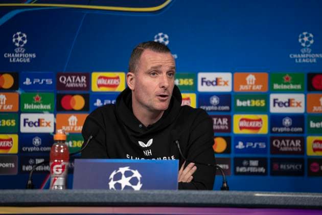 Club Brugge Training and press conference, PK, Pressekonferenz - UEFA Champions League 2024 25 League Phase MD8 Club Brugge manager Nicky Hayen attends Club Brugge s press conference at the Etihad Stadium in Manchester, on January 27, 2025, before their UEFA Champions League 2024 25 League Phase MD8 match against Manchester City on Tuesday, January 28, 2025. Manchester Manchester United, ManU Kingdom  Copyright: xMIxNewsx originalFilename:fletcher-clubbrug250128_npRNK.jpg