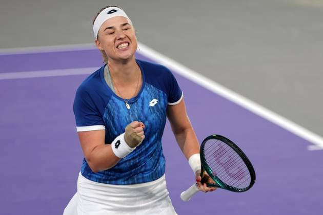 TENNIS - WTA, Tennis Damen Upper Austria Ladies Linz LINZ,AUSTRIA,29.JAN.25 - TENNIS - WTA Tour, Upper Austria Ladies Linz. Image shows the rejoicing of Anna Blinkova (RUS).  GEPAxpictures xWalterxLuger