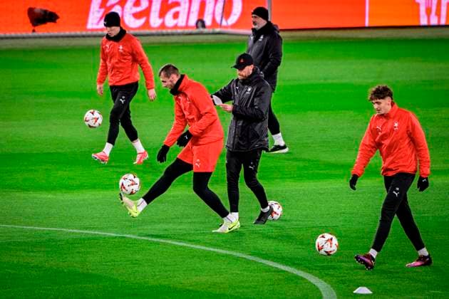 SK Slavia Praha players attend a training session before UEFA Europa League last 8th round match SK Slavia Praha vs Malmo FF, in Prague, Czech Republic, on January 29, 2025. (CTKxPhoto VitxSimanek) CTKPhotoP2025012906922  CTKPhotoP2025012906922