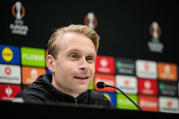 250129 Johan Larsson of Elfsborg during a UEFA Europa League press conference, PK, Pressekonferenz on January 29, 2025 in London. Photo: Emma Wallskog BILDBYRAN COP 320 EW0476 fotboll football soccer fotball uefa europa league europa league presskonferens press conference elfsborg bbeng Copyright: EMMAxWALLSKOG BB250129EW003