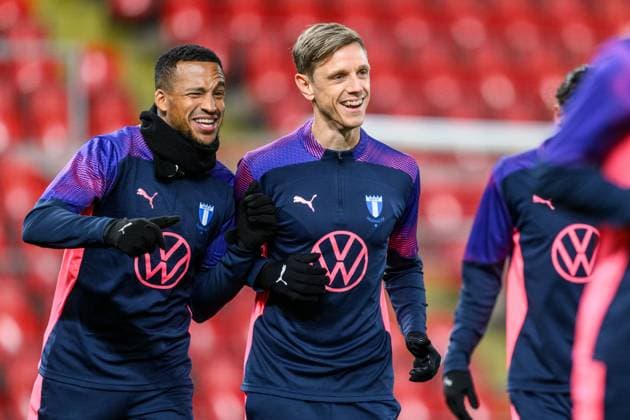 Sport Bilder des Tages 250129 Martin Olsson and Soren Rieks of Malmö FF during a UEFA Europa League training session on January 29, 2025 in Prague. Photo: Mathilda Ahlberg BILDBYRAN kod MA MA0778 fotboll football soccer fotball uefa europa league europa league träning practice training malmö ff bbeng Copyright: MATHILDAxAHLBERG BB250129MA033