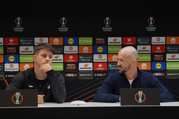Europa League, RSC Anderlecht vsTSG 1899 Hoffenheim 29.01.2025, Lotto Park, Anderlecht, Europa League, RSC Anderlecht vsTSG 1899 Hoffenheim , im Bild Pressekonferenz vor dem Europaleague Spiel Anderlecht gegen Hoffenheim mit Trainer Christian Ilzer (Hoffenheim) und Adam Hlozek (Hoffenheim). nordphotoxGmbHx xBratic nph00250