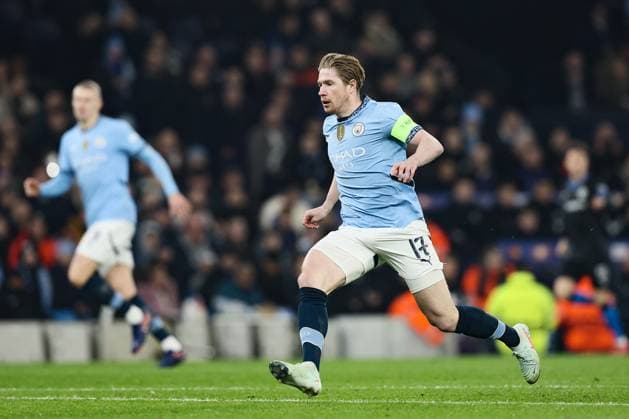 Manchester City s Kevin De Bruyne pictured during a soccer game between English Manchester City and Belgian Club Brugge KV, Wednesday 29 January 2025 in Manchester, United Kingdom, on the eight day (out of 8) of the UEFA Champions League league phase. BRUNOxFAHY  x111411462x