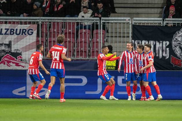 Team Atletico MAdrid a goal celebrate during UEFA Champions league match, Red Bull Salzburg - Atletico Madrid , 29. january 2025, Red Bull Arena, Salzburg, Austria Copyright: xMICHALxFAJT,ZOSPORTU.SKx FAJ_0673