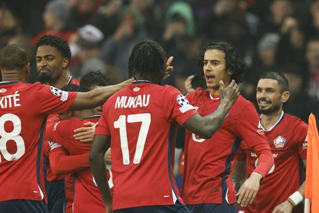 LILLE, 29-01-2025. Decathlon Arena Stade Pierre Mauroy. Football, UEFA Champions League season 2024 2025. Lille - Feyenoord. Lille celebrating 1-0. Lille player Osame Sahraoui scored during the match Borussia LOSC Lille - Feyenoord Lille - Feyenoord  x27612597x Copyright: