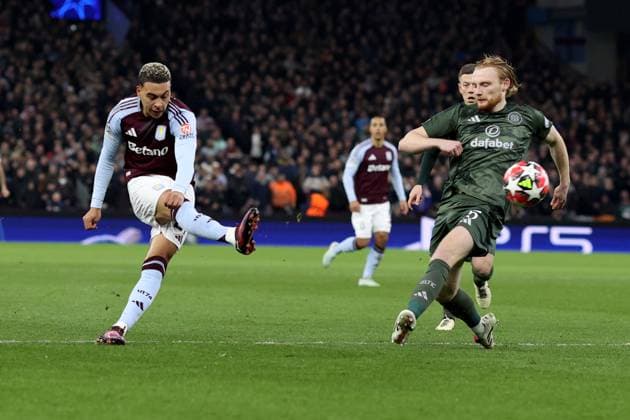 Aston Villa v Celtic FC 29 January 2025, Aston - UEFA Champions League Football - Aston Villa v Celtic - Morgan Rogers of Aston Villa scoring the second goal - Photo: Charlotte Wilson Offside. Aston UK Copyright: xCharlottexWilsonx xOffsidexOffside
