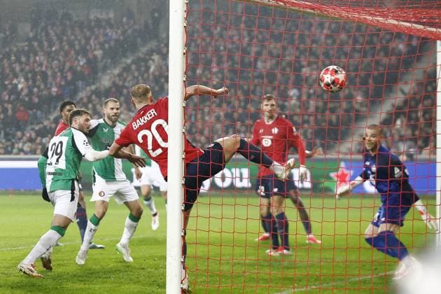 LILLE, 29-01-2025. Decathlon Arena Stade Pierre Mauroy. Football, UEFA Champions League season 2024 2025. Lille - Feyenoord. Feyenoord player Santiago Gimenez scores 1-1 during the match Borussia LOSC Lille - Feyenoord Lille - Feyenoord  x27612749x Copyright: