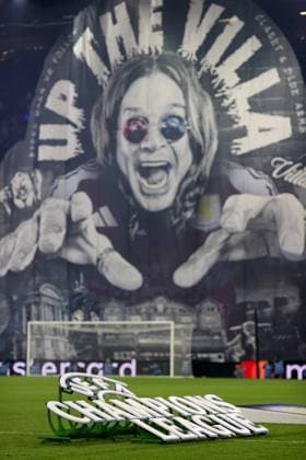 Aston Villa v Celtic FC 29 January 2025, Aston - UEFA Champions League Football - Aston Villa v Celtic - a huge banner depicting the face of Villa fan Ozzy Osbourne - Photo: Charlotte Wilson Offside. Aston UK Copyright: xCharlottexWilsonx xOffsidexOffside
