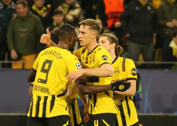 29.01.2025, xgrfx, Fussball UEFA Champions League, Borussia Dortmund - Schachtar Donezk v.l. Tor, Serhou Guirassy (Borussia Dortmund) (DFL DFB REGULATIONS PROHIBIT ANY USE OF PHOTOGRAPHS as IMAGE SEQUENCES and or QUASI-VIDEO) Dortmund