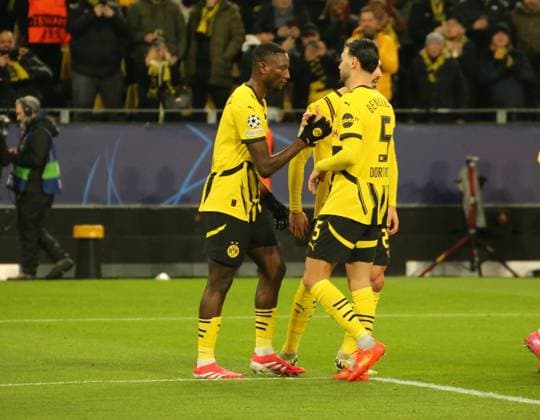 29.01.2025, xgrfx, Fussball UEFA Champions League, Borussia Dortmund - Schachtar Donezk v.l. Tor, Serhou Guirassy (Borussia Dortmund) (DFL DFB REGULATIONS PROHIBIT ANY USE OF PHOTOGRAPHS as IMAGE SEQUENCES and or QUASI-VIDEO) Dortmund