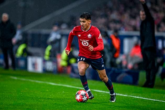 LOSC Lille midfielder Osame Sahraoui, during the match Lille - Feyenoord at the Stade Pierre Mauroy for the UEFA Champions League - League phase - Matchday 8 season 2024-2025 in LILLE, France on 29 januari 2025, (photo by Stefan Koops EYE4images DeFodi Images) Defodi-746_211593