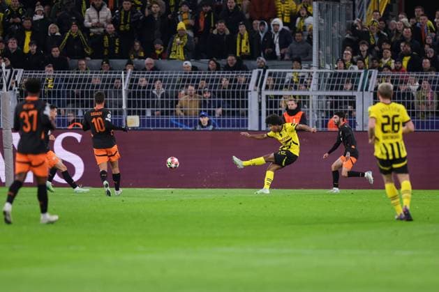 29.01.2025, UEFA Champions League, 8. Spieltag, Borussia Dortmund - Shakhtar Donetsk, Karim Adeyemi (Borussia Dortmund) mit der Vorlage zum 1:0 durch Serhou Guirassy (Borussia Dortmund), Dortmund Signal Iduna Park NRW Deutschland xRHR-FOTO DEx Copyright: DennisxEwert RHR-FOTOx RHR-FOTO DE