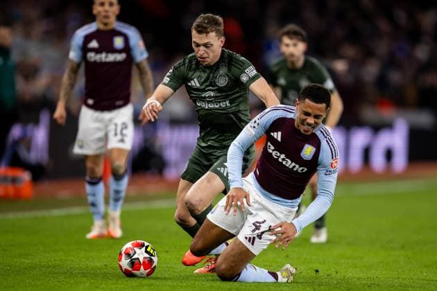 Aston Villa v Celtic Champions League 29 01 2025. Aston Villa midfielder Jacob Ramsey (41) fouled during the Champions League match between Aston Villa and Celtic at Villa Park, Birmingham, England on 29 January 2025. Birmingham Villa Park West Midlands England Editorial use only , Copyright: xManjitxNarotrax PSI-21358-0018