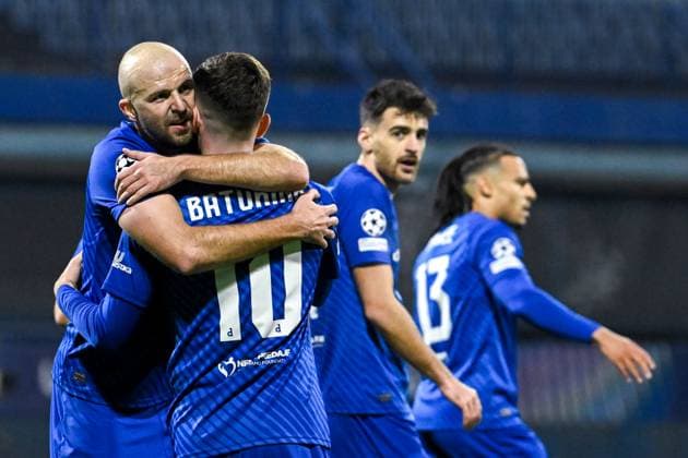 GNK Dinamo v AC Milan - UEFA Champions League 2024 25 League Phase MD8 Martin Baturina and Josip Misic of Dinamo Zagreb celebrate a goal during the UEFA Champions League 2024 25 League Phase MD8 match between GNK Dinamo and AC Milan at Maksimir Stadium on January 29, 2025. in Zagreb, Croatia.  MarkoxLukunic PIXSELL