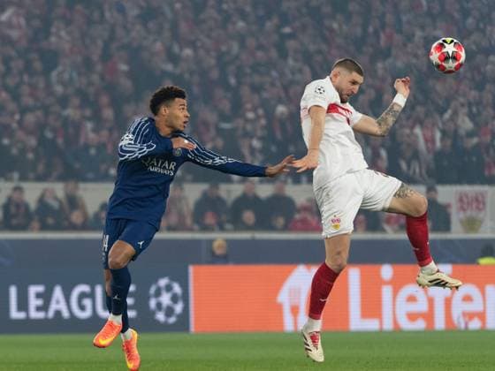 v. li. im Zweikampf Desire Doue (Paris Saint-Germain, 14), Jeff Chabot (VfB Stuttgart, 24) GER, VfB Stuttgart vs. Paris Saint-Germain, Fussball, Herren, UEFA Champions League, 8. Spieltag, Spielzeit 2024 2025, 29.01.2025, GER, VfB Stuttgart vs. Paris Saint-Germain, Fussball, Herren, UEFA Champions League, 8. Spieltag, Spielzeit 2024 2025, 29.01.2025 Stuttgart Copyright: xEibner-Pressefoto WolfgangxFrankx EP_WFK
