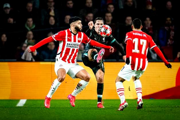PSV Eindhoven midfielder Ismael saibari, Liverpool FC midfielder Frederico Chiesa during the match PSV - Liverpool at the Philips stadium for the Champions League - League phase - Matchday 8 season 2024-2025 in EINDHOVEN, Netherlands on 29 january 2025, (photo by Marcel van Dorst EYE4images DeFodi Images) Defodi-746_211606