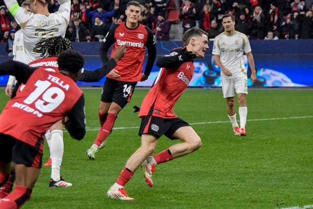 Florian Wirtz (Leverkusen 10) jubelt nach dem Tor zum 1:0 29.01.2025 Fussball Champions League, Bayer Leverkusen vs Sparta Prag, BayArena, Leverkusen,
