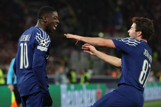 Stuttgart 29. January 2025 Uefa Champions League phase 2024 25 Matchday 8, VFB Stuttgart - Paris Saint Germain v.l., Ousmane Dembele (Paris Saint-Germain), Joao Neves (Paris Saint-Germain), Torjubel, Goal celebration, celebrate the goal zum 0:3 Copyright: JoaquimxFerreira