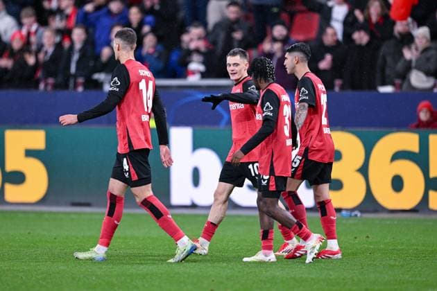 29.01.2025, Fussball, Champions League, 8. Spieltag, Saison 2024 2025, Bayer 04 Leverkusen - Sparta Prag, Florian Wirtz (Bayer Leverkusen) freut sich über das Tor zum 1:0 mit Jeremie Frimpong (Bayer Leverkusen) xRHR-FOTO TKx Copyright: RHR-FOTOx RHR-FOTO TK