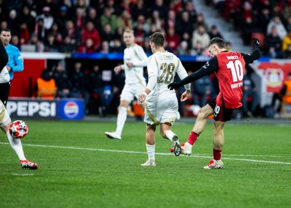 Leverkusen, Bayarena, 29.01.2025: Florian Wirtz of Leverkusen scores the 1:0 goal during the championsleague match between Bayer 04 Leverkusen v. Sparta Prag.