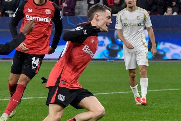 Florian Wirtz (Leverkusen 10) jubelt nach dem Tor zum 1:0 29.01.2025 Fussball Champions League, Bayer Leverkusen vs Sparta Prag, BayArena, Leverkusen,