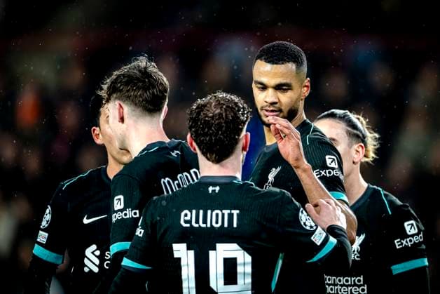 Liverpool FC forwarder Cody Gakpo celebrating the goal during the match PSV - Liverpool at the Philips stadium for the Champions League - League phase - Matchday 8 season 2024-2025 in EINDHOVEN, Netherlands on 29 january 2025, (photo by Marcel van Dorst EYE4images DeFodi Images) Defodi-746_211625
