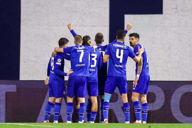 GNK Dinamo v AC Milan - UEFA Champions League 2024 25 League Phase MD8 Playees of Dinamo Zagreb celebrates after scoring the team s first goal during the UEFA Champions League 2024 25 League Phase MD8 match between GNK Dinamo and AC Milan at Maksimir Stadium on January 29, 2025. in Zagreb, Croatia.  LukaxStanzl PIXSELL