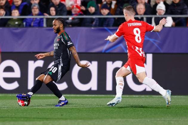 January 29, 2025, Girona, Madrid, SPAIN: Raheem Sterling of Arsenal FC in action during the UEFA Champions League 2024 25 League Phase MD8 match between Girona FC and Arsenal FC at Estadio de Montilivi on January 29, 2025, in Girona, Spain. Girona SPAIN - ZUMAa181 20250129_zaa_a181_035 Copyright: xDennisxAgyemanx