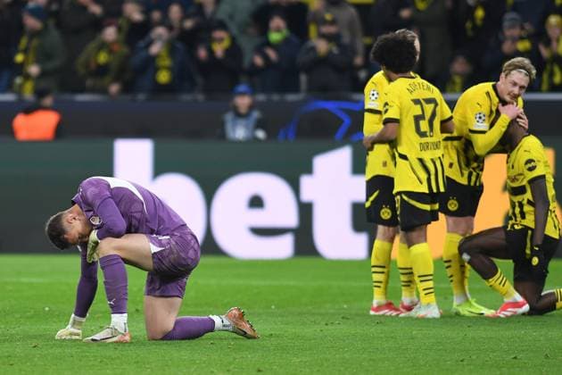Torwart Dmytro Riznyk (FC Shakhtar Donetsk) enttaeuscht waehrend des Spiels der UEFA Champions League 2024 25 Ligen-Phase 8. Spieltag zwischen Borussia Dortmund und FC Shakhtar Donetsk, SIGNAL IDUNA PARK am 29. January 2025 in Dortmund, Deutschland. (Foto von Ralf Treese DeFodi Images) +++ Torwart Dmytro Riznyk (FC Shakhtar Donetsk) looks dejected during the UEFA Champions League 2024 25 League Phase MD8 match between Borussia Dortmund and FC Shakhtar Donetsk at Signal Iduna Park on January 29, 2025 in Dortmund, Germany. (Photo by Ralf Treese DeFodi Images) Defodi-521_BVBDON20250129_027