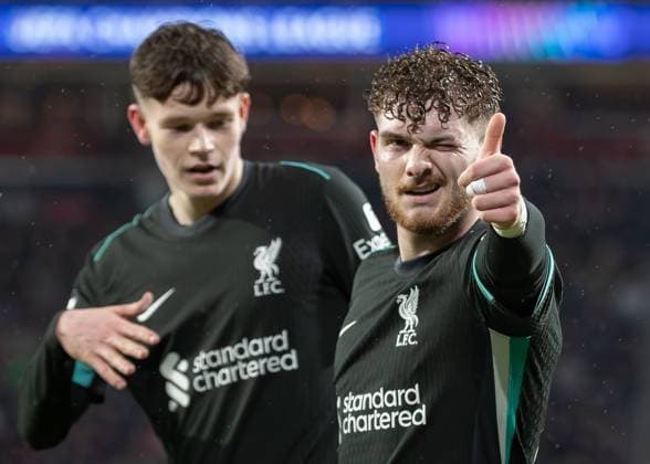 Eindhoven, Netherlands, 29th January 2025. GOAL 1-2 Harvey Elliott of Liverpool scores and celebrates during the UEFA Champions League match at Philips Stadion, Eindhoven. Picture credit should read: Ian Stephen Sportimage EDITORIAL USE ONLY. No use with unauthorised audio, video, data, fixture lists, club league logos or live services. Online in-match use limited to 120 images, no video emulation. No use in betting, games or single club league player publications. SPI_029_IS_PSV_Liverpool SPI-3643-0027