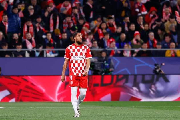 January 29, 2025, Girona, Madrid, SPAIN: Arnaut Danjuma of Girona FC celebrates a goal during the UEFA Champions League 2024 25 League Phase MD8 match between Girona FC and Arsenal FC at Estadio de Montilivi on January 29, 2025, in Girona, Spain. Girona SPAIN - ZUMAa181 20250129_zaa_a181_048 Copyright: xDennisxAgyemanx