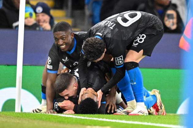 Manchester City v Club Brugge UEFA Champions League Raphael Onyedika of Club Brugge celebrates after scoring the first goalduring the UEFA Champions League match at the Etihad Stadium, Manchester UK Newspapers OUT Copyright: xKarlxVallantinex FIL-21347-0024