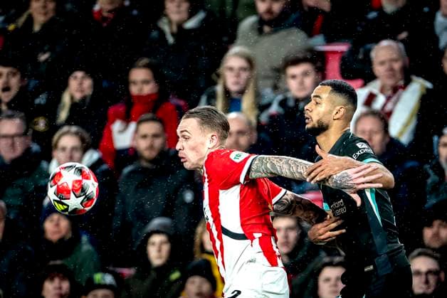PSV Eindhoven defender Rick Karsdorp , Liverpool FC forwarder Cody Gakpo during the match PSV - Liverpool at the Philips stadium for the Champions League - League phase - Matchday 8 season 2024-2025 in EINDHOVEN, Netherlands on 29 january 2025, (photo by Marcel van Dorst EYE4images DeFodi Images) Defodi-746_211641