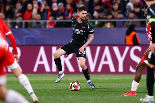 January 29, 2025, Girona, Madrid, SPAIN: Jorginho of Arsenal FC in action during the UEFA Champions League 2024 25 League Phase MD8 match between Girona FC and Arsenal FC at Estadio de Montilivi on January 29, 2025, in Girona, Spain. Girona SPAIN - ZUMAa181 20250129_zaa_a181_062 Copyright: xDennisxAgyemanx