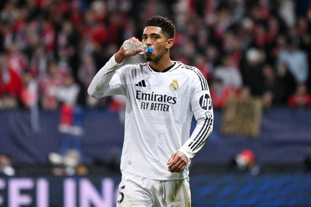 FOOTBALL : Brest vs Real Madrid - Ligue des Champions - 29 01 2025 Jude Bellingham ( 5 - Real Madrid ) during the UEFA Champions League match between Stade Brestois 29 and Real Madrid CF at Stade de Roudourou on January 29 , 2025 in Guingamp, France. ( Photo by Dante Badano PsnewZ ) - GuingampFrance  Copyright: xDantexBadanox