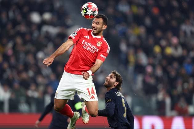 Vangelis Pavlidis (SL Benfica) controls the ball, UEFA Champions League 2024 25 League Phase MD1, Juventus Turin v SL Benfica, Allianz Stadium, January 29, 2025, Turin, Italy.