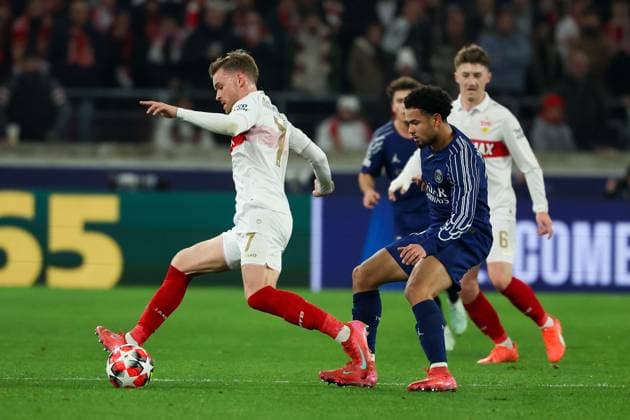 Stuttgart 29. January 2025 Uefa Champions League phase 2024 25 Matchday 8, VFB Stuttgart - Paris Saint Germain v.l., Maximilian Mittelstaedt (VFB Stuttgart), Warren Zaire Emery (Paris Saint-Germain) Zweikampf, Action, Aktion, Battles for the Ball Copyright: JoaquimxFerreira