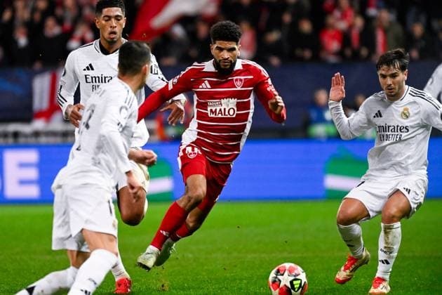 FOOTBALL : Brest vs Real Madrid - Ligue des Champions - 29 01 2025 Mahdi CAMARA ( 45 - Brest ) during the UEFA Champions League match between Stade Brestois 29 and Real Madrid CF at Stade de Roudourou on January 29 , 2025 in Guingamp, France. ( Photo by Dante Badano PsnewZ ) - GuingampFrance  Copyright: xDantexBadanox