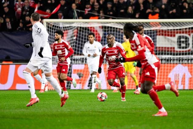 FOOTBALL : Brest vs Real Madrid - Ligue des Champions - 29 01 2025 Kamory Doumbia ( 9 - Brest ) during the UEFA Champions League match between Stade Brestois 29 and Real Madrid CF at Stade de Roudourou on January 29 , 2025 in Guingamp, France. ( Photo by Dante Badano PsnewZ ) - GuingampFrance  Copyright: xDantexBadanox