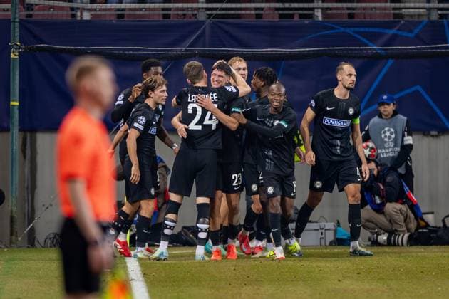 SOCCER - UEFA CL, Sturm vs RB Leipzig KLAGENFURT,AUSTRIA,29.JAN.25 - SOCCER - UEFA Champions League, SK Sturm Graz vs RasenBallsport Leipzig. Image shows the rejoicing of SK Sturm Graz.  GEPAxpictures xMatthiasxTrinkl
