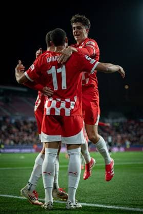 Arnaut Danjuma (Girona FC) celebrates after scoring his team s goal with team mates during a UEFA Champions League match between Girona FC and Arsenal FC at Estadi Municipal de Montilivi in Girona, Girona, Spain, on January 29 2025. Photo by Felipe Mondino Copyright: x@FELIPExMONDINOx